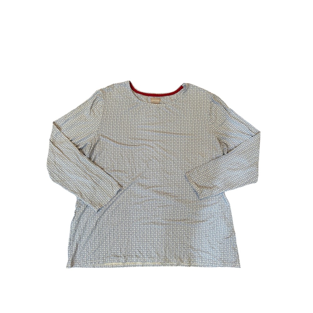 Chico's Long Sleeve Top Womens Blue Geometric Print Rayon Blend Size 3